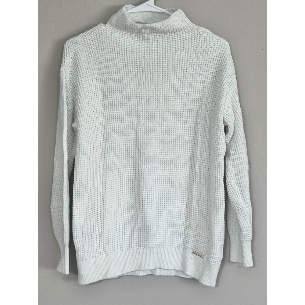 Michael Kors Womens White Waffle Knit Mock Neck Sweater Size M Cotton Blend